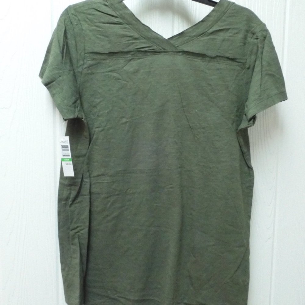 Hue Olive Green Short Sleeve V Neck Pajama Shirt Sz Large PJ74205 - Picture 2 of 5